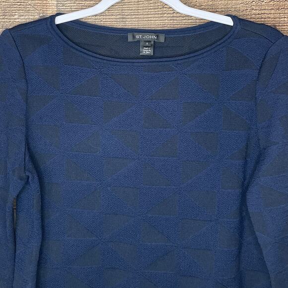 St. John Textured Cropped Sleeve Top Wool Blend Navy Blue Size Small - Picture 2 of 9